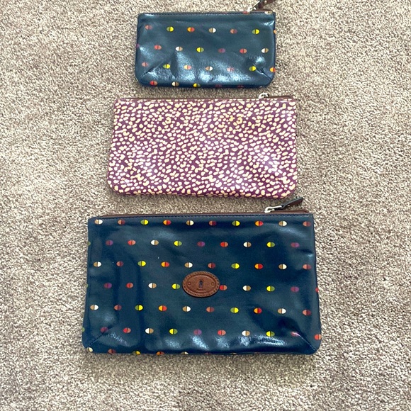 Fossil Bags Fossil Keyper 3 Piece Zipper Makeup Bagstorage Navy And
